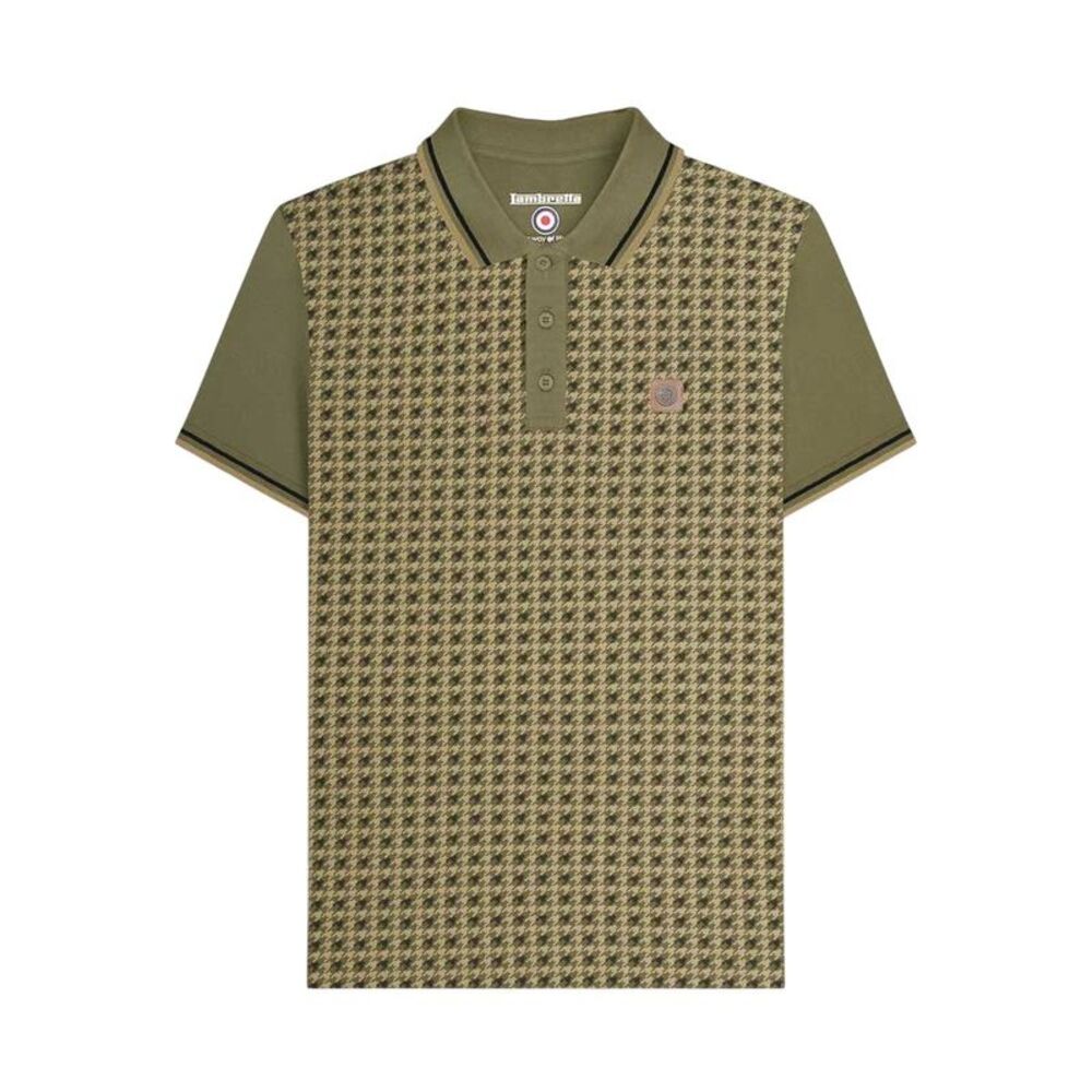 Lambretta Mens Houndstooth Polo Shirt / Khaki Green